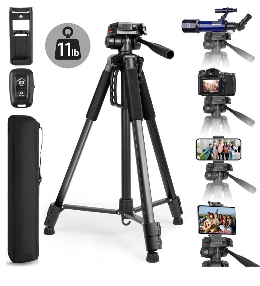 Meromore 71" Camera Tripods, Tripod Stand for Camera Phone Video Recording, Heavy Duty Camera Tripod Stand, Professional Travel DSLR Tripods Compatible with Canon Smartphone, Max Load 11 LB