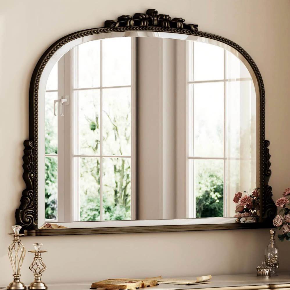 BEAUTYPEAK 36"x 27" Arched Vanity Mirror Vintage Decor Mirror Wall Mounted, Antique Bronze