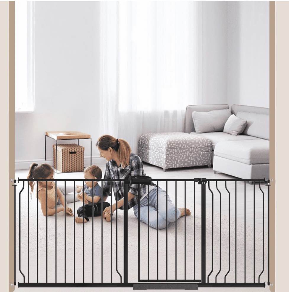FURDEAR 65.9-75.9" Extra Wide Baby Safety Gate Walk Thru Black Metal Gate