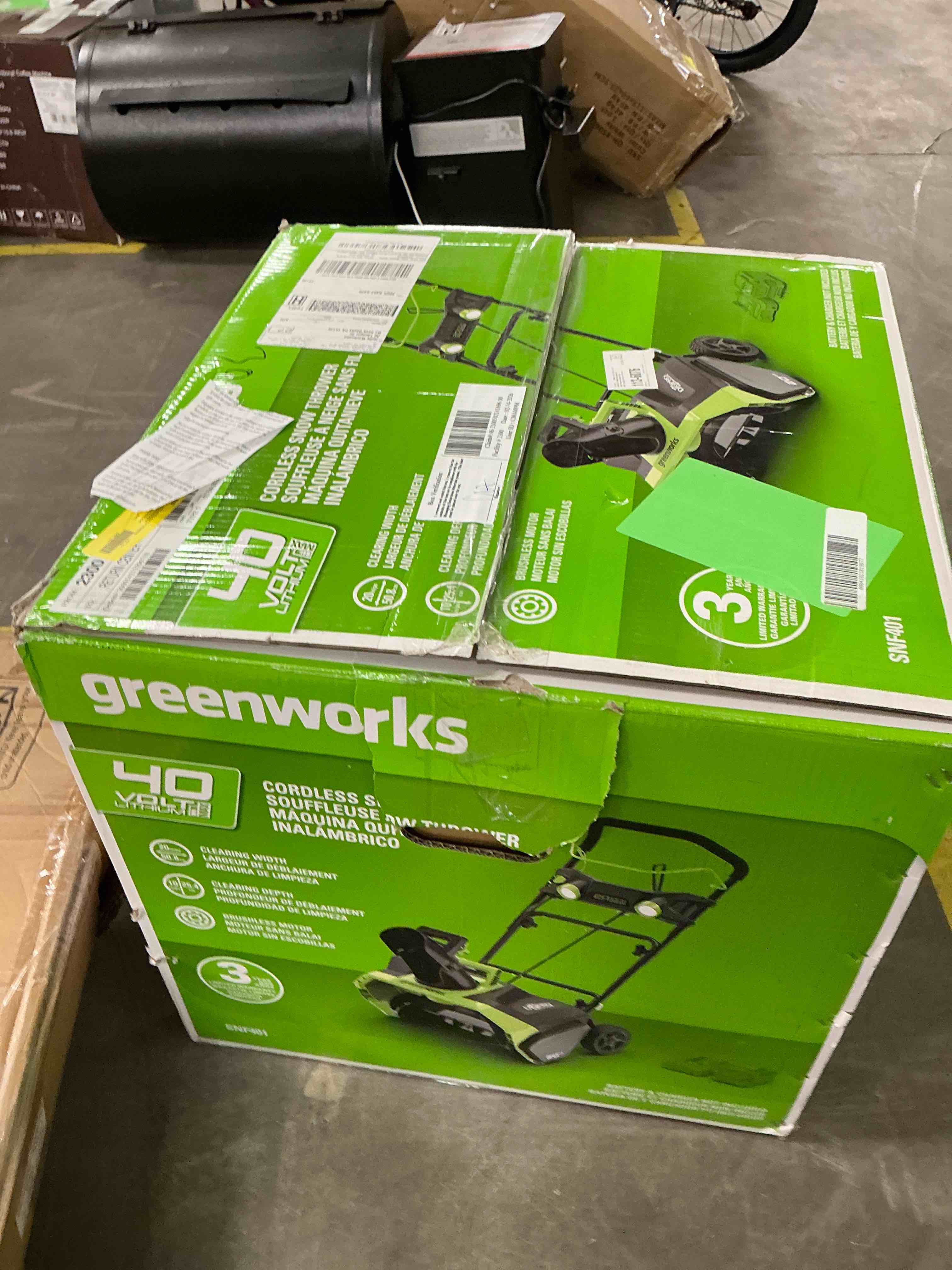 Condition photo showing New/Like New for Greenworks 40V 20-inch Brushless Snow Thrower  Battery Not Included  2601102