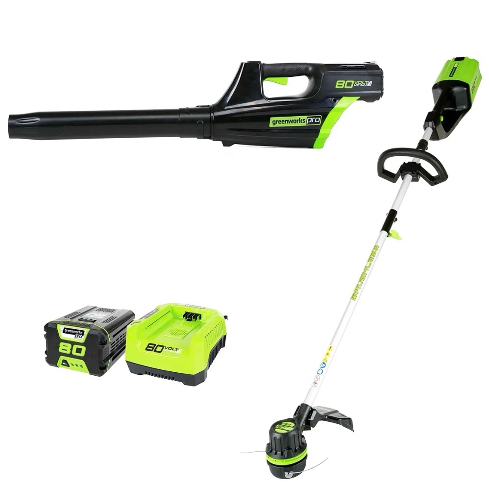 Greenworks 60v Cordless String Trimmer and Blower Combo (2 Ah Battery and Charger Included)