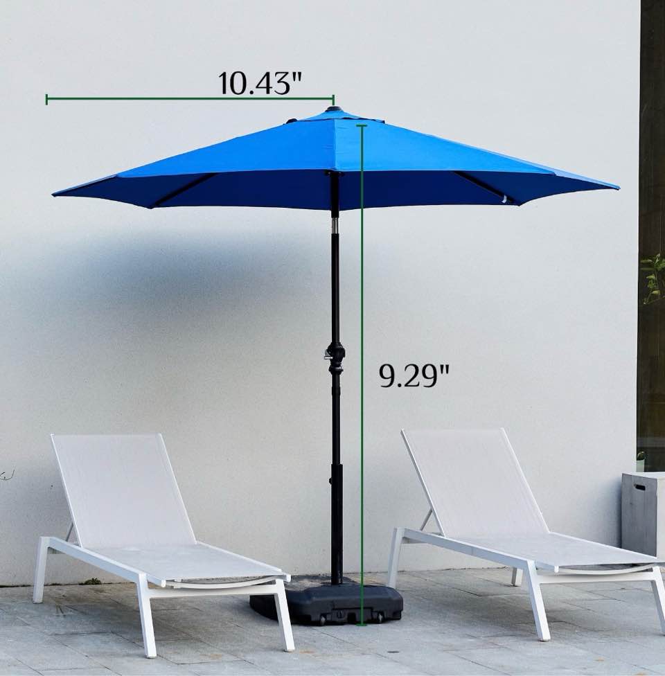Condition photo showing New/Like New for edx 9-FT Outdoor Patio Umbrella with Push Button Tilt and Crank Patio Table Market Umbrella with 8 Sturdy Ribs UV Protection Waterproof for Garden Deck Backyard Pool Blue