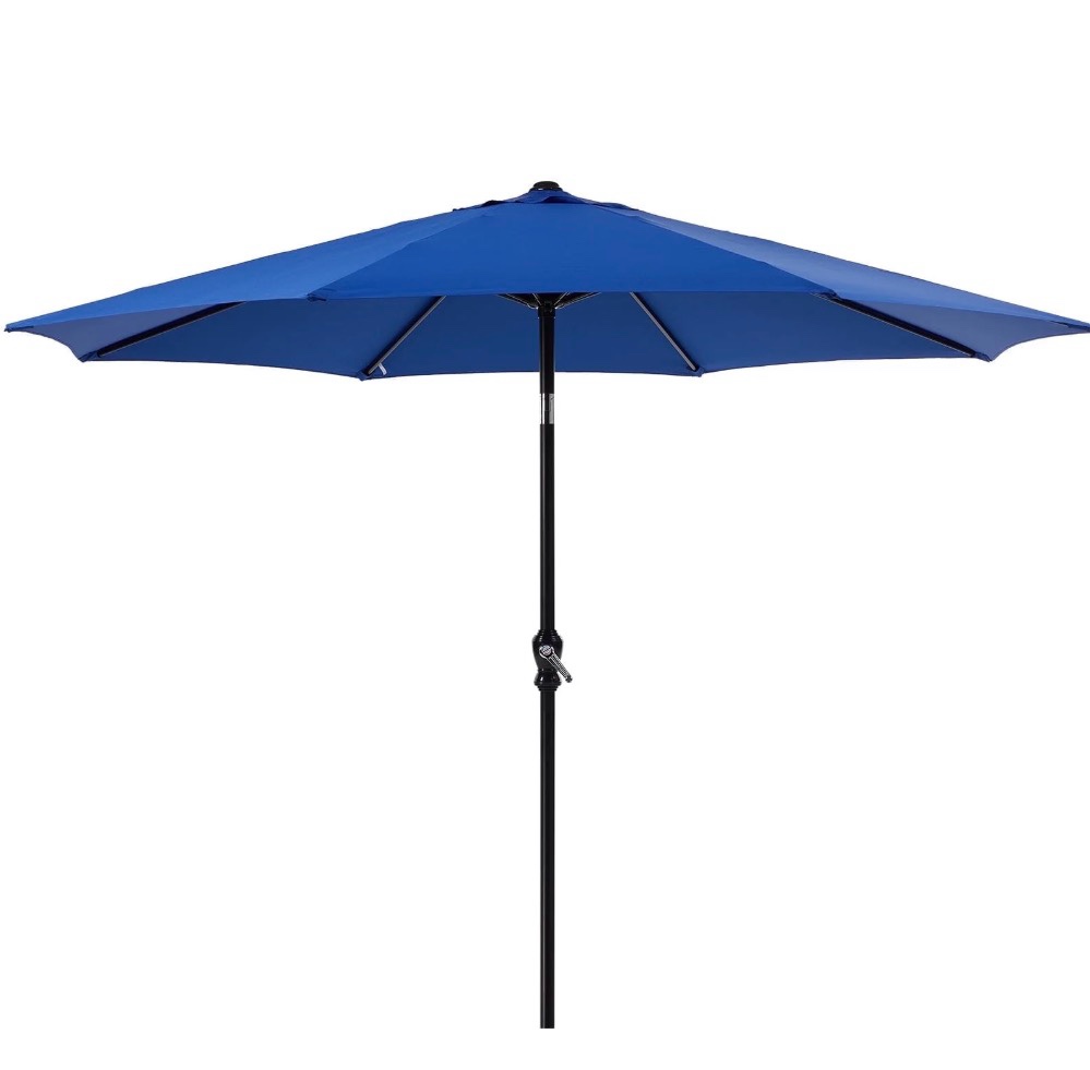Condition photo showing New/Like New for ZUNMOS 9FT Outdoor Patio Umbrella with Push Button Tilt and Crank Handle, Market Umbrella with 8 Sturdy Umbrella Ribs, UV Protection, Waterproof, Blue