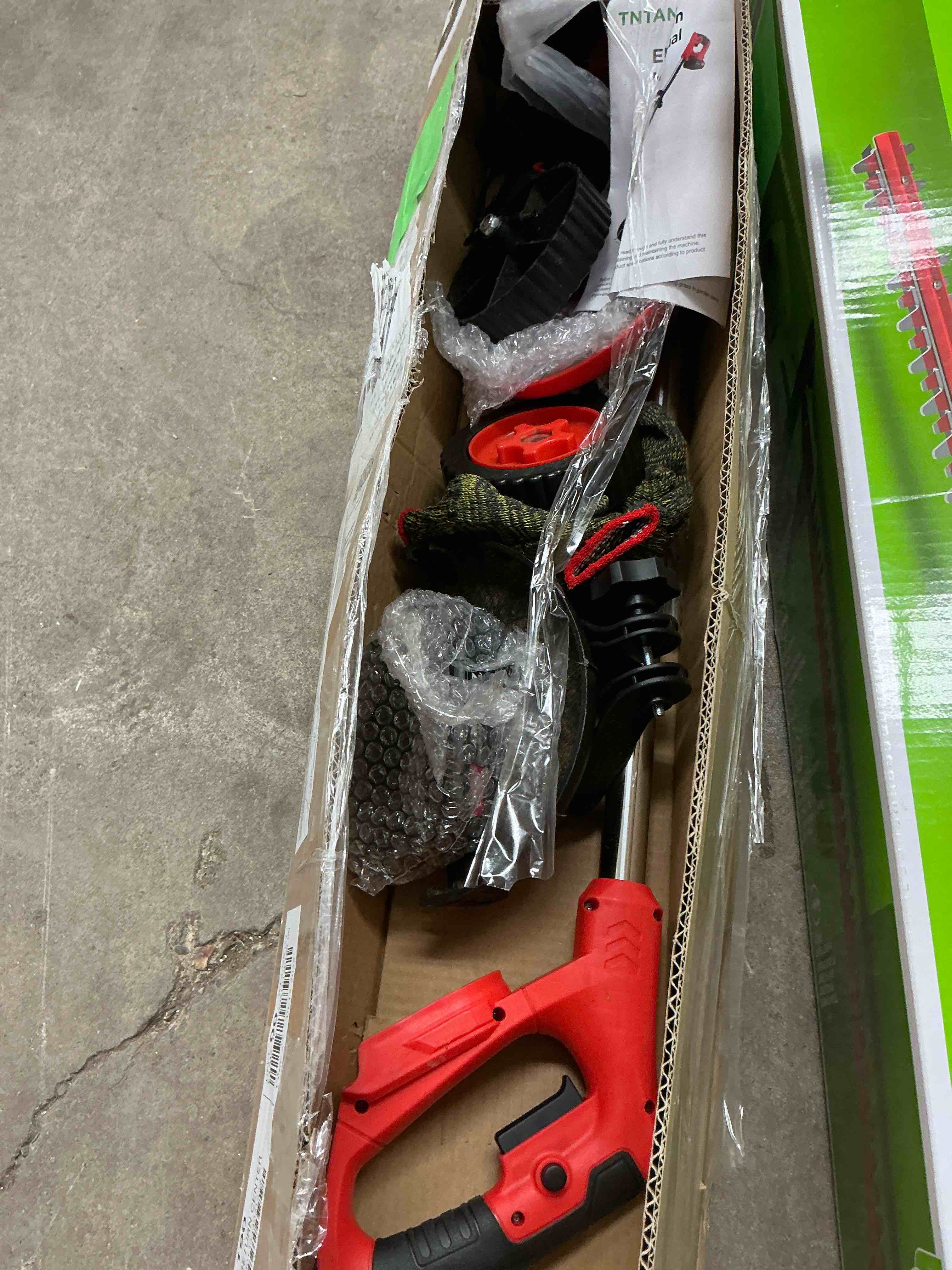 Condition photo showing Good Condition for TNTANTS Electric Weed Wacker, Cordless String Trimmer with Wheels,  2Pcs 24V Batteries, 3 Types of Blades, Adjustable Length, Weed Eater Grass Trimmer/Edger/Brush Cutter for Lawn Yard Garden (Red)