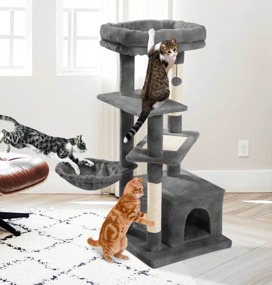 Cat Tree for Large Cats  Multi-Level Cat Tower with Sisal Covered Scratching Posts  Spacious Condo  Cozy Hammock and Plush Top Perch