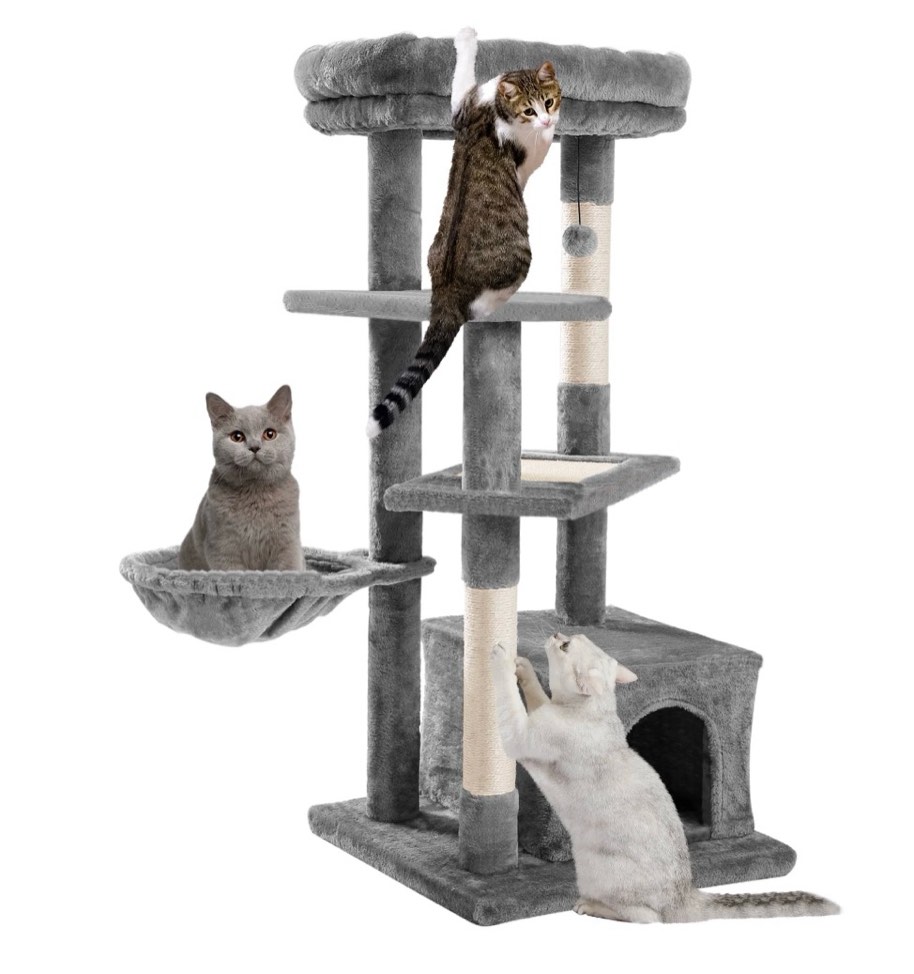Condition photo showing New/Like New for Cat Tree for Large Cats  Multi-Level Cat Tower with Sisal Covered Scratching Posts  Spacious Condo  Cozy Hammock and Plush Top Perch