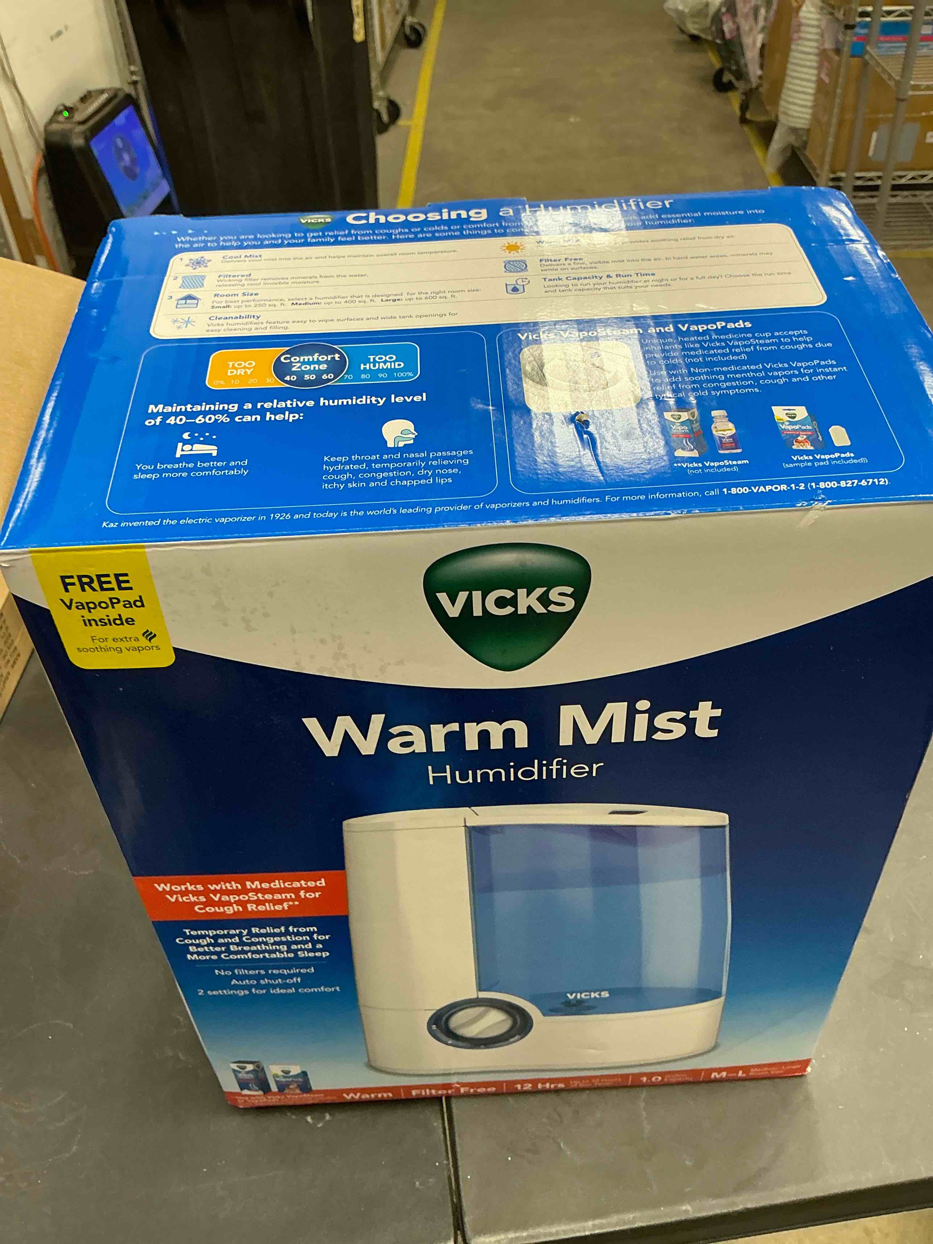 Condition photo showing Good Condition for Vicks Warm Mist Humidifier - Air Humidifier for Bedroom, Home & Large Room, Baby, Kids and Adults Soothing Steam Vaporizer for Cough, Congestion, Allergies & Dry Air, VapoSteam Compatible 1 Count (Pack of 1) White