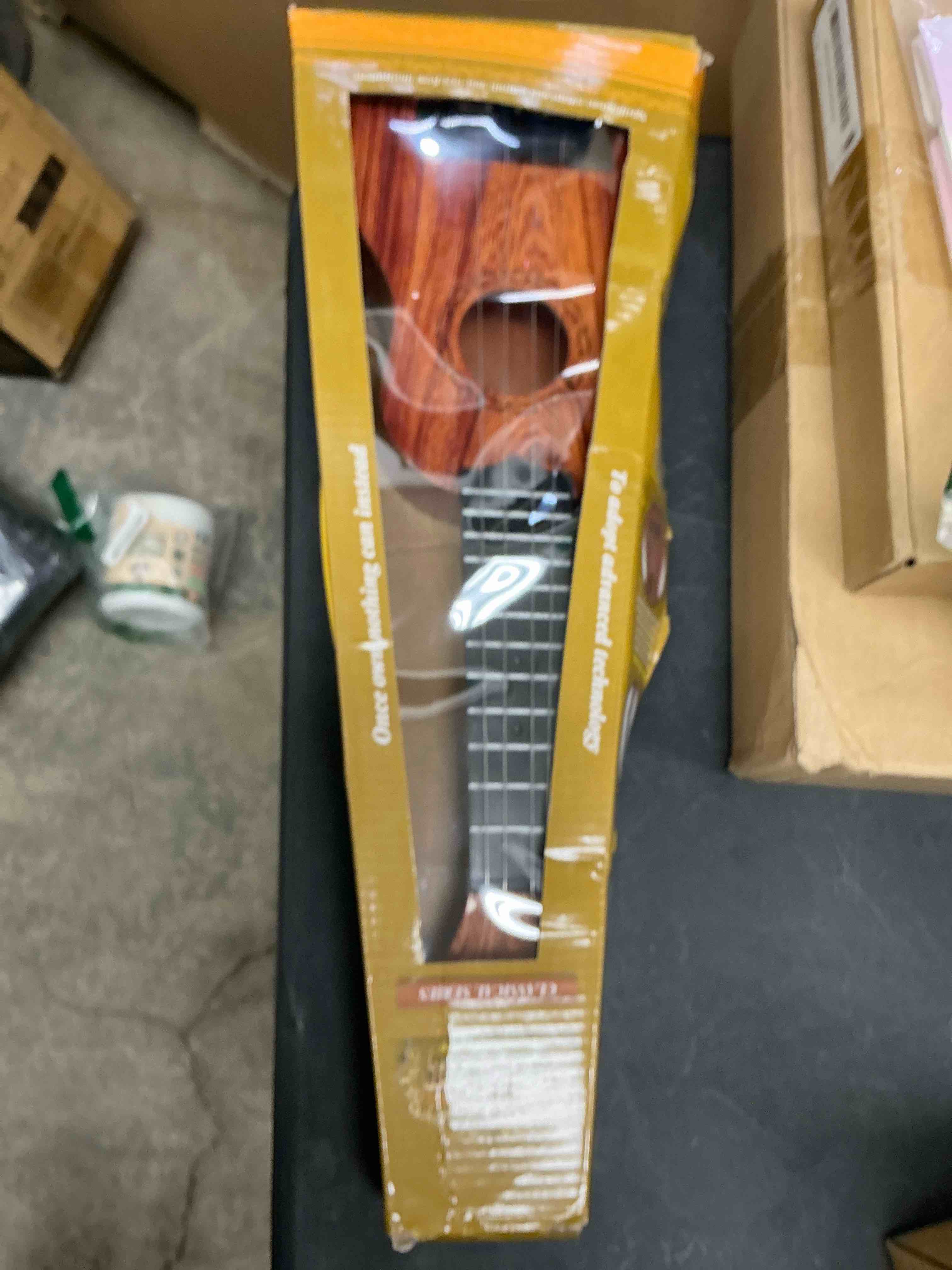 Condition photo showing Good Condition for Kids Toy Ukulele, Kids Guitar Musical Toy,17 Inch 4 Steel Strings, with Pick, Kids Play Early Educational Learning Musical Instrument Gift for Preschool Children, Ages 3-6(Wooden Color) (17.5inch) 17inch
