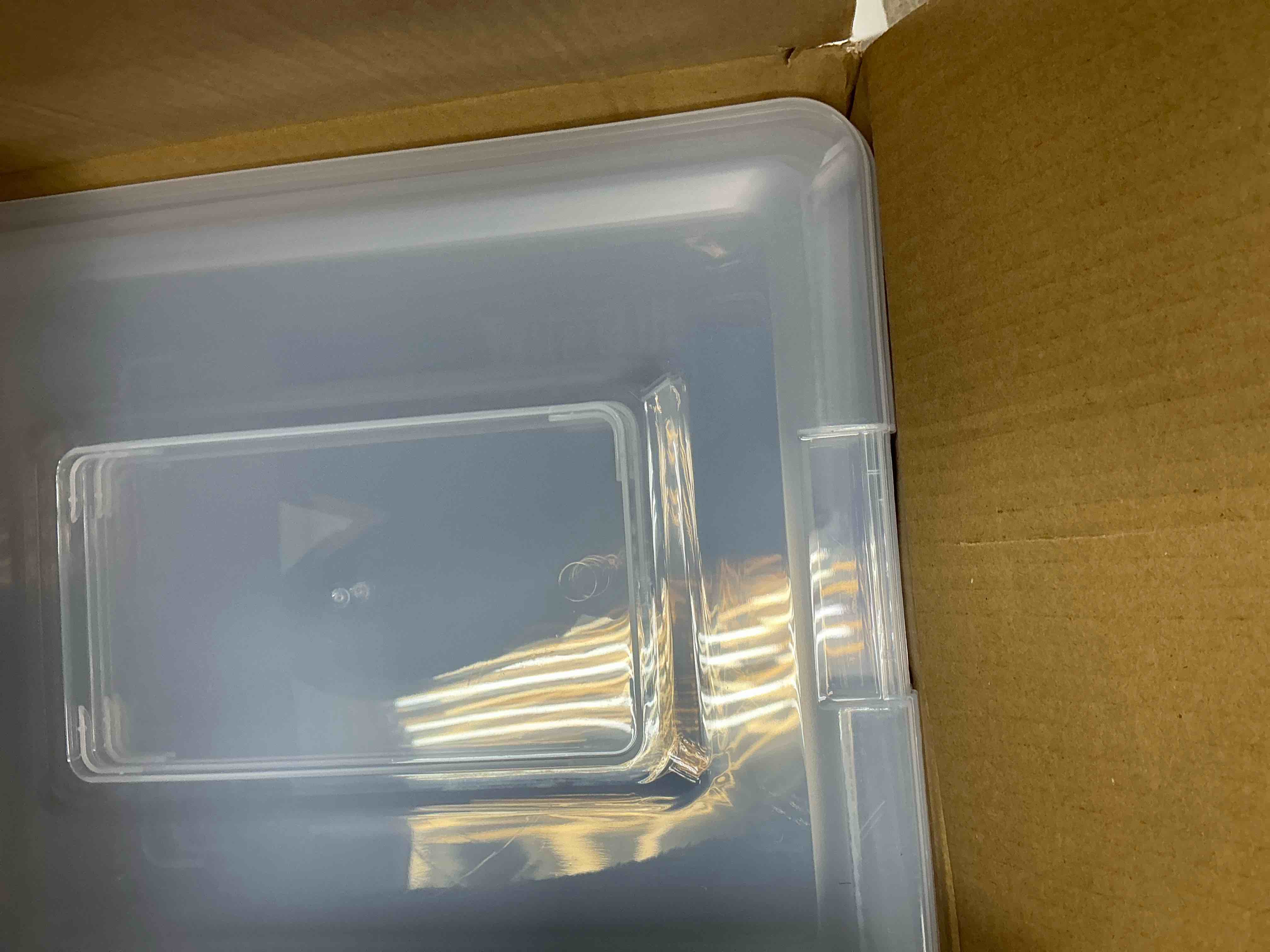 Condition photo showing New/Like New for Plastic Storage Containers Clear Craft Storage Bins with Grey Handle,Organizer Box with Durable Lids Stackable Containers for Organizing Craft and Tools (4 Pack-10 Quart Purple)