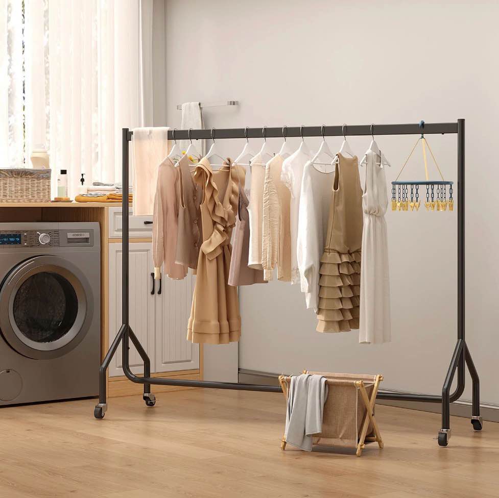 nefoso heavy duty clothes rack with wheels,rolling garment clothing rack for display and storage, hanging clothes,60"l x 18.4"w x 60"h(black)