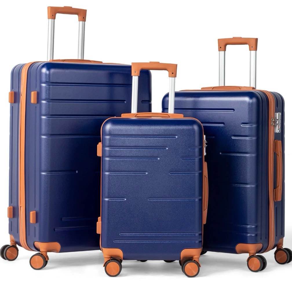 zimtown luggage 3 piece set abs hardside lightweight suitcase with tsa lock spinner wheels, navy blue