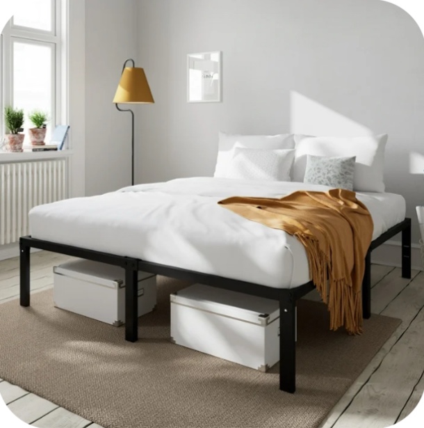 Amolife Heavy Duty King Size Metal Platform Bed Frame with 16.7'' Large Under Bed Storage Space, Black