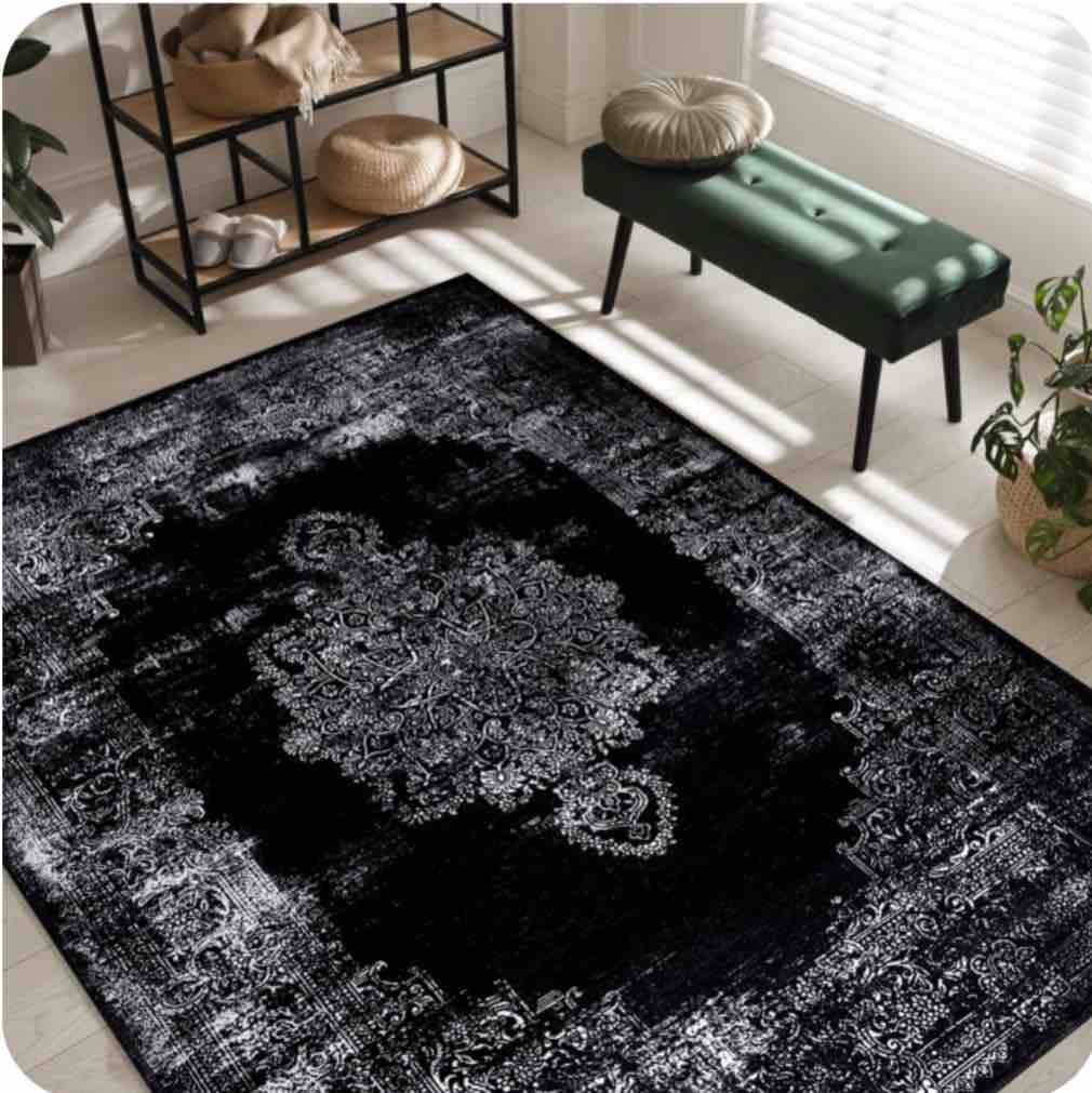 CAMILSON Machine Washable Rug Distressed Vintage Area Rugs Stain and Water Resistant Traditional Bohemian Indoor Carpet (8x10 2005-Black)