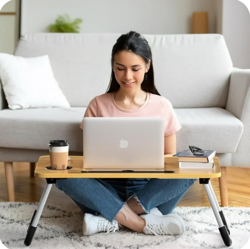 Foldable Lap Desk, 23.6 Inch Portable Wood Laptop Desk for Bed Sofa Reading Writing Eating Watching, Walnut