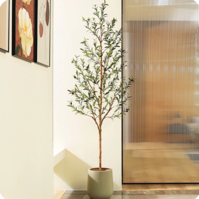 DR.Planzen 7ft Artificial Olive Tree Indoor, Tall Faux Olive Tree, Artificial Plants with Natural Wood Trunk and Lifelike Fruits for Home Office Decor