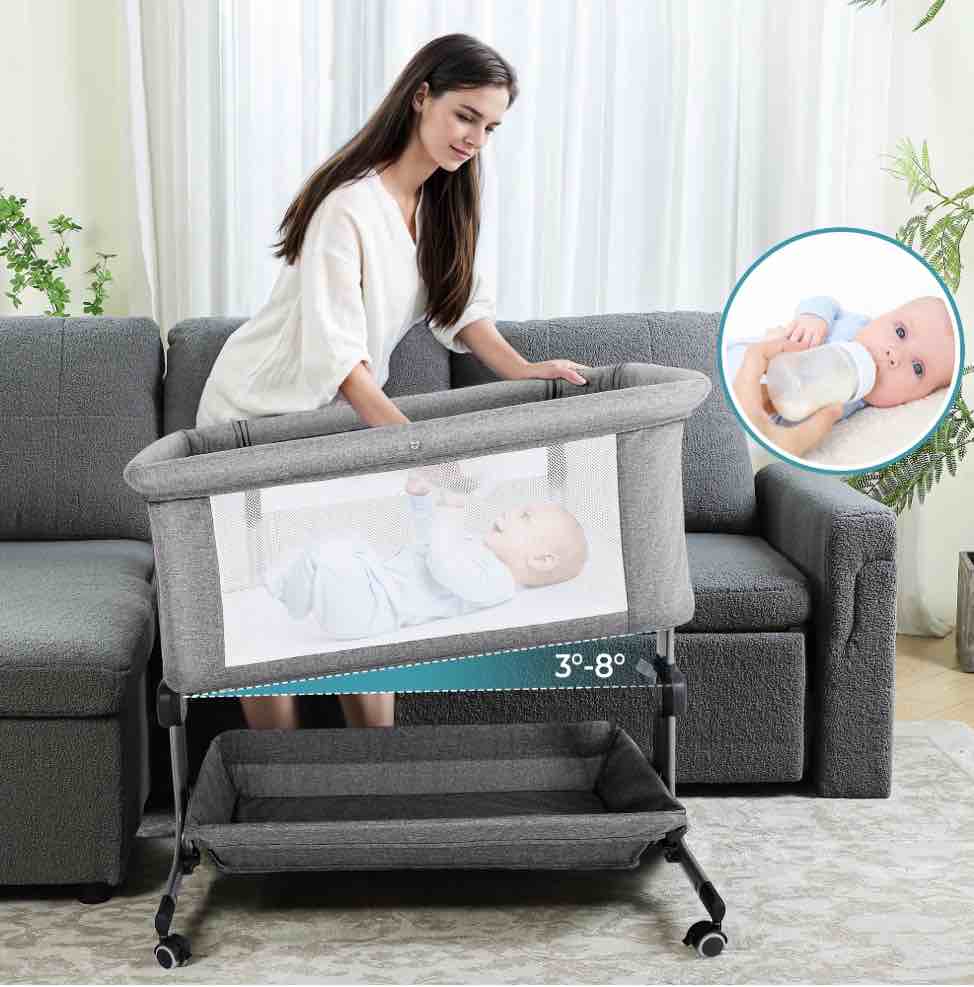 Anyask Portable Baby Bedside Sleeper Bassinet with Waterproof Mattress Pad for Infant Newborn up to 12 Month