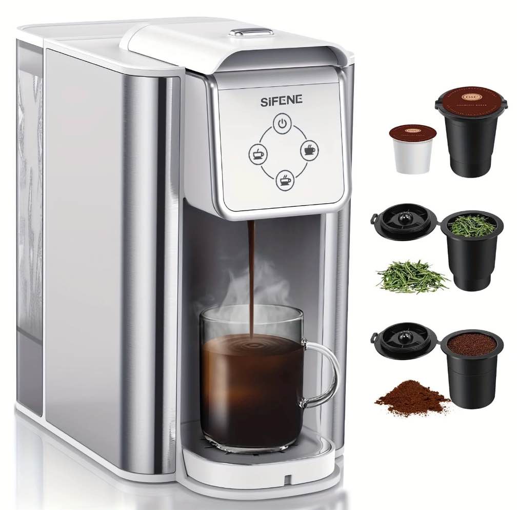 SIFENE 3 in 1 Single Serve Coffee Maker: Coffee Machine Compatible with K Cup Capsules & Grounds, Instant Coffee Pot, Tea Maker Brewer - Removable 50 Oz Water Reservoir, 120V 1150W, White