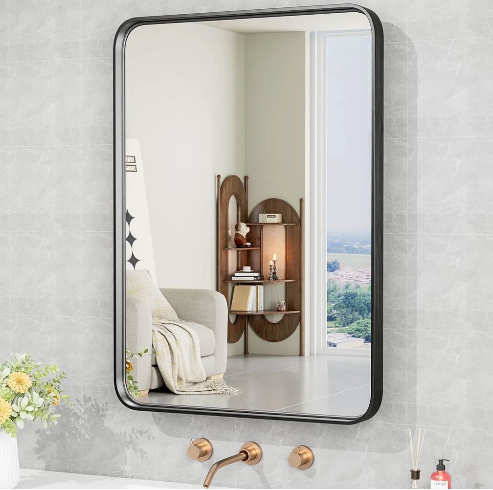 CONCETTA Shatterproof Bathroom Wall Mirror –24" x 36" Vanity Mirror with Rectangular Metal Frame, Anti-Fog, Black