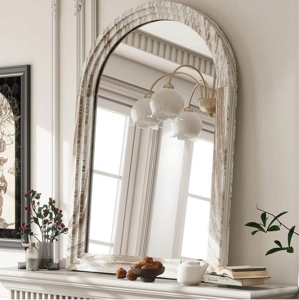 BEAUTYPEAK 40"x 30" Arched Bathroom Mirror Wall Mirror Wooden Frame,White