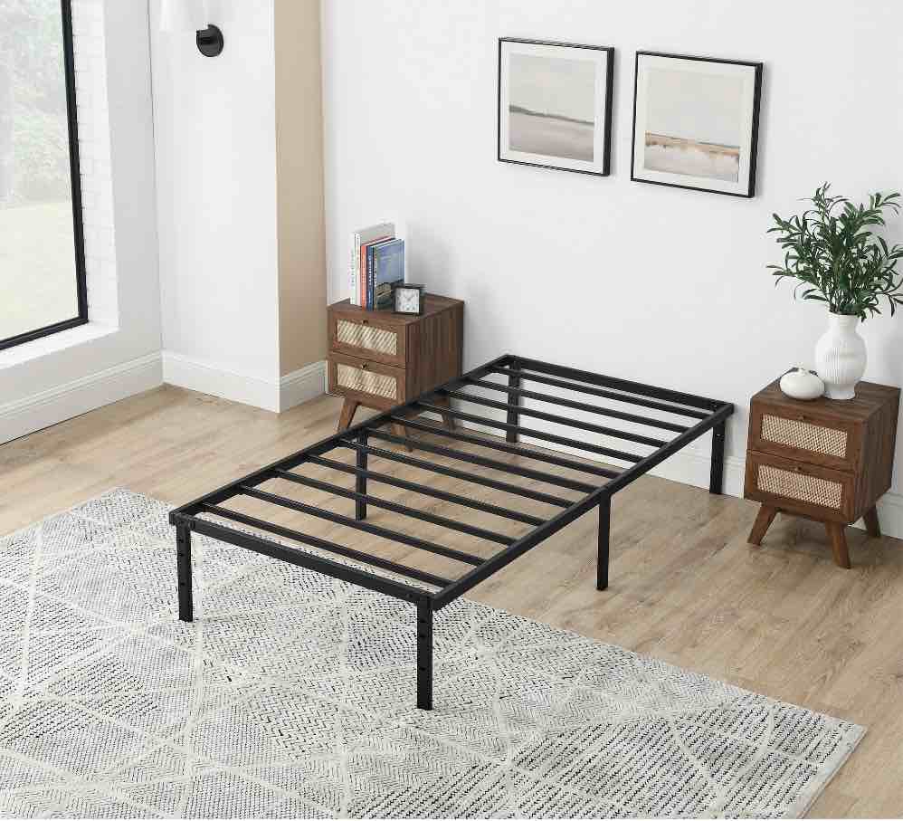 Twin Bed Frame Metal Platform Bed Frame Twin Size 14 Inch Mattress Foundation Box Spring Replacement Heavy Duty Steel Slat Easy Assembly Noise-Free,Black