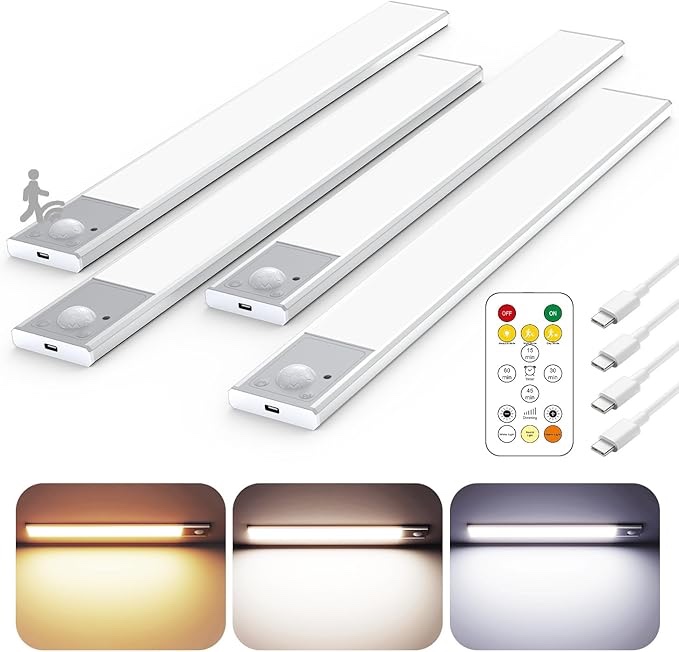 12" Ultra-Thin Under Cabinet Lighting Wireless, Aluminum Alloy Under Counter Lights for Kitchen, 3-C
