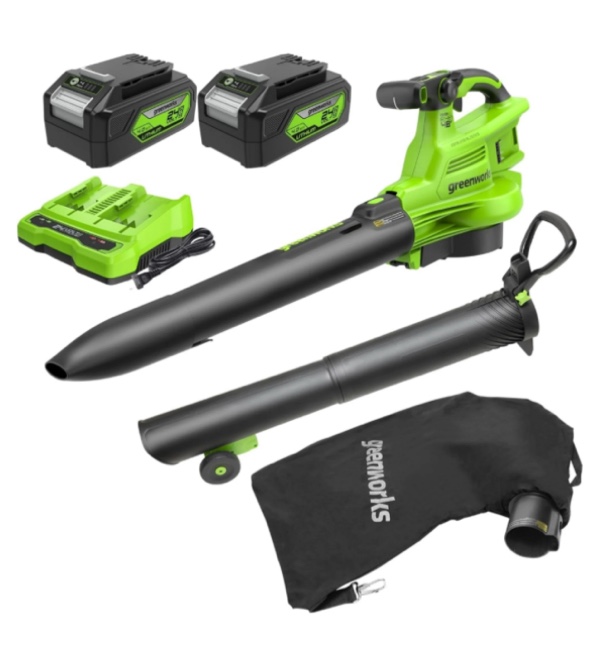 Greenworks 48V (2x24V) 520 CFM Brushless Leaf Blower/Vacuum w/ (2) 4.0Ah Battery & Dual Port Charger