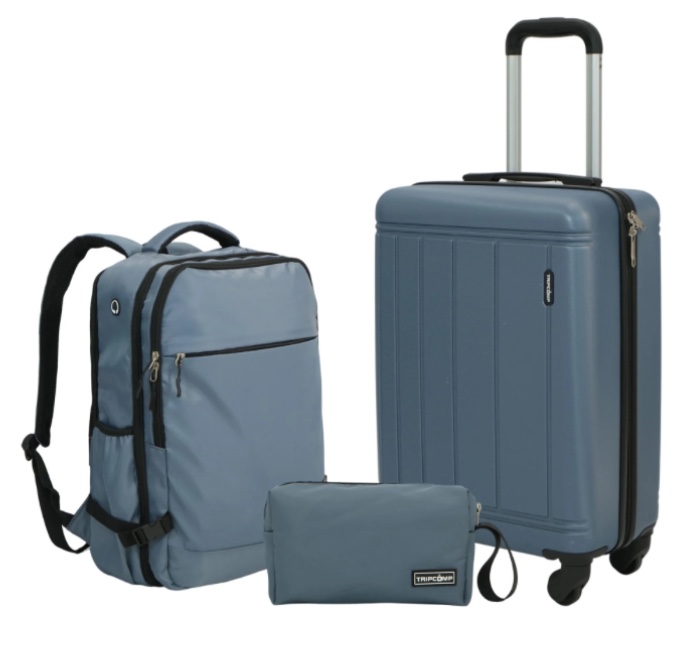 Tripcomp 3 Piece Carry-on Luggage Sets, Hardside Suitcase with Spinner Wheels,Travel Backpack and a Packing Cube (Blue)