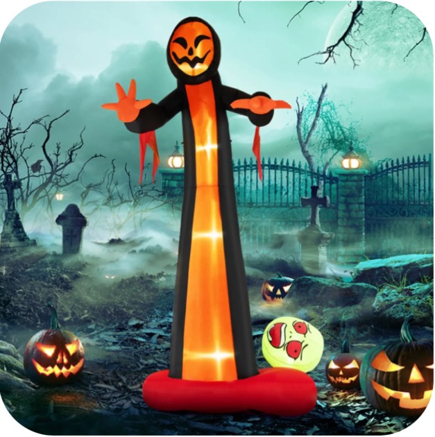 12ft Inflatable Reaper Halloween Yard Decoration - Giant Grim Reaper Outdoor Decor with LED Lights, Weather-Resistant Polyester, Easy Setup for Spooky Lawn Haunts