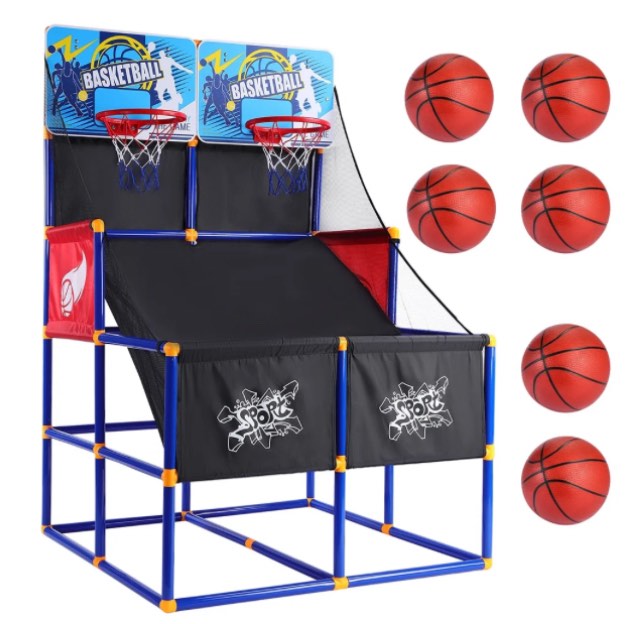 Basketball Hoop for Kids, Arcade Basketball Game Set 2 Player, Outdoor Indoor Basketball Hoop with 6 Balls with Pump, Basketball Goal for Children Toddlers, Sports Toys for 3-6 Year Old Boys Girls