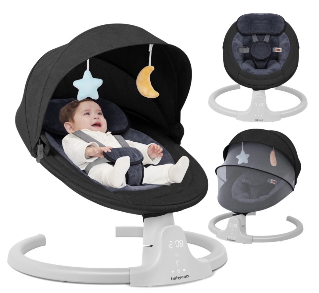 Babyeap Baby Swing for Infants - Motorized Swing with Music Speaker and Remote Control - 10 Lullabies - Black