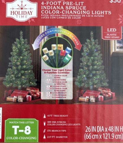 4 ft Pre-Lit Indiana Spruce Artificial Christmas Tree with Color-Changing LED