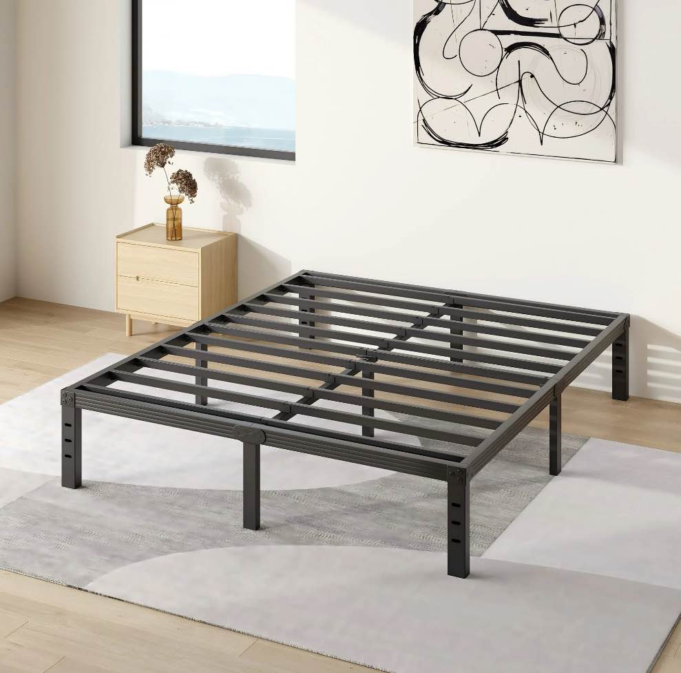 COMASACH 14 inch Queen Bed Frame, Easy Assembly, No Box Spring Needed, Heavy Duty Metal Platform Queen Size, Noise Free, Black