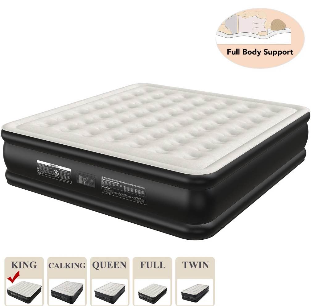 Ophanie King Air Mattress, 18-Inch Elevated Inflatable Bed with Built-in Pump, Puncture-Resistant, Quick Inflation/Deflation, Portable for camping & Guests, Black