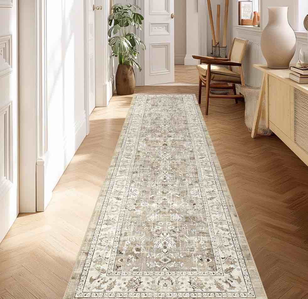MJIAexp 2'x8' Boho Floral Kitchen Runner Rug Machine Washable Runner Rug Non-Slip Rubberback Hallway Runner Laundry Rug Throw Carpet for Living Room Bedroom Dining Room Entryway Kitchen Beige
