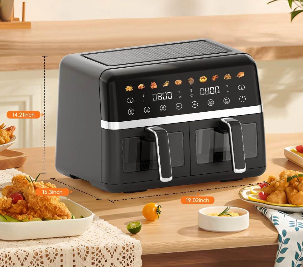 WHALL Digital Air Fryer Oven - 2 Independent 5 Qt Baskets, View Window, 1800W