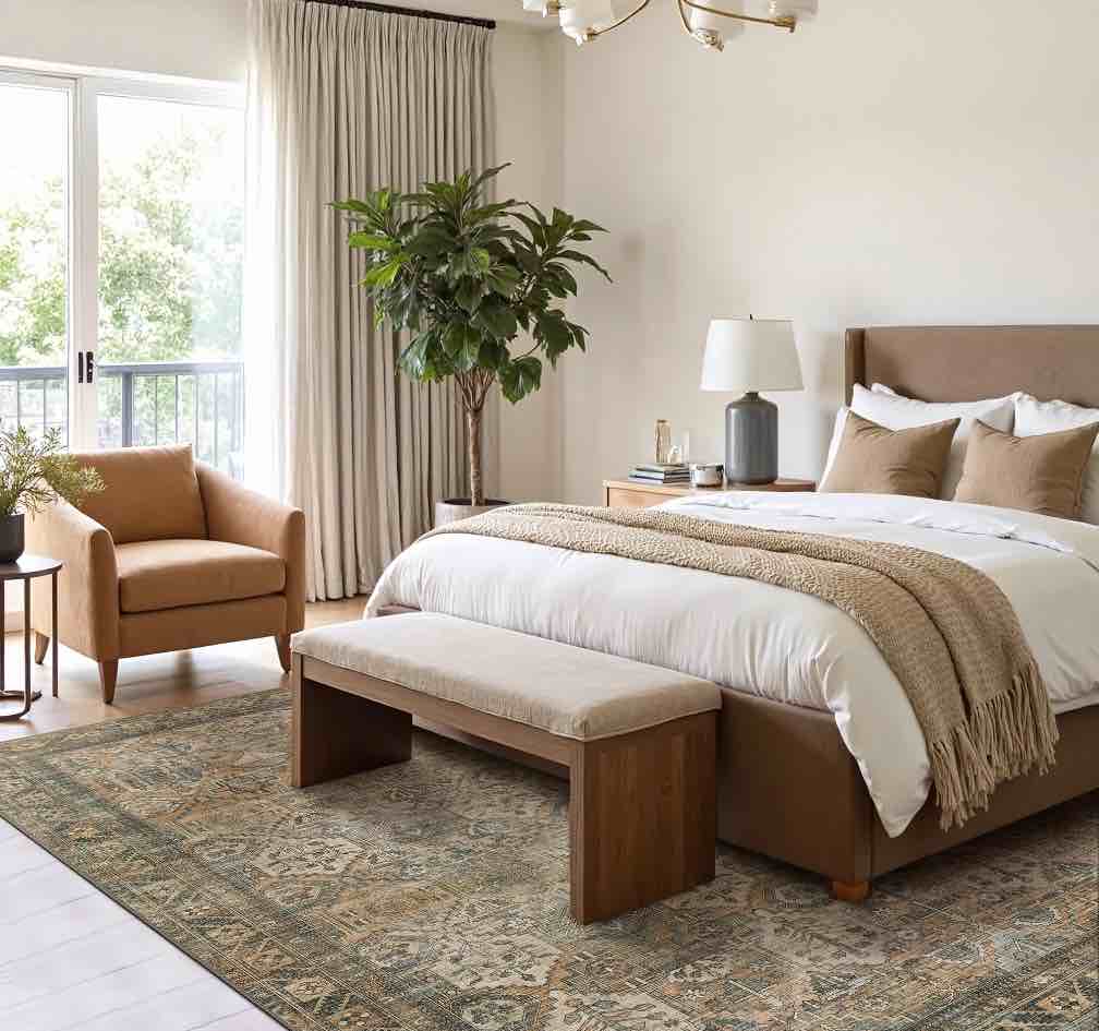 KUETH 8 x10  Area Rugs for Living Room  Non Slip Machine Washable Vintage Indoor Rug  Low Pile Chenille Print Rug for Bedroom Dining Room Home Office