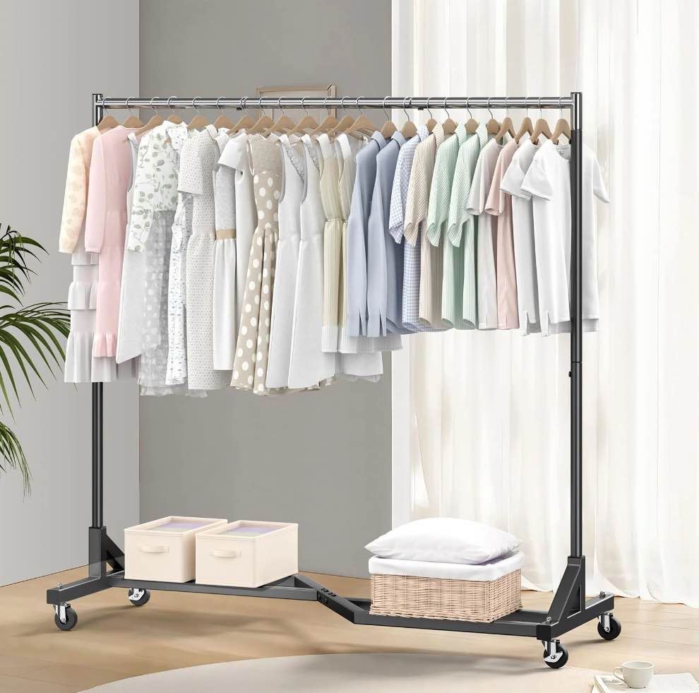 Mr IRONSTONE Clothes Rack with Rolling Wheels, 400 lbs Capacity Heavy-Duty Garment Rack for Hanging Clothes as a Portable Closet Organizer, Black