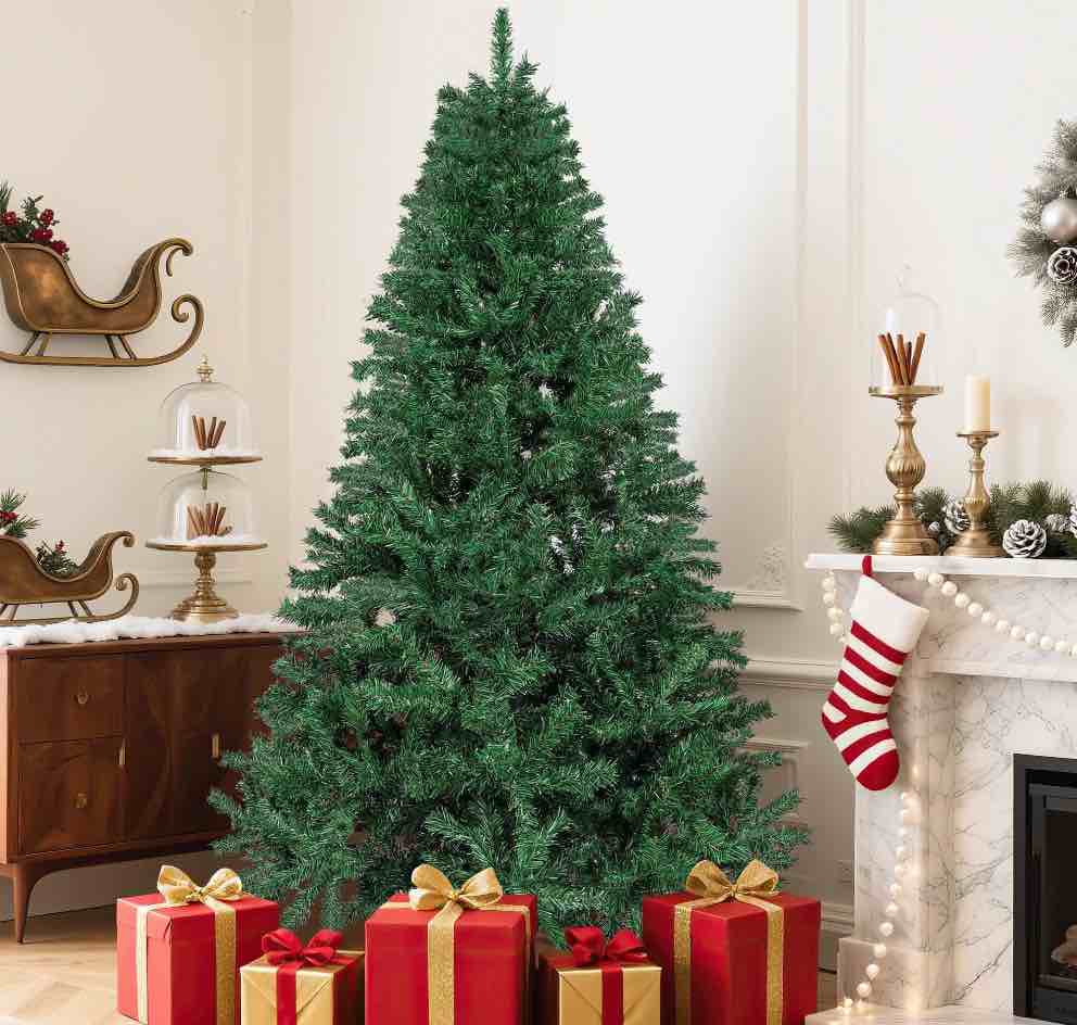 Laintene Artificial Christmas Tree, 6ft unlit Christmas Tree W/ 800 Branch Tips, Premium Spruce Green Xmas Tree with Folding Metal Stand, for Indoor/Outdoor Holiday Decoration