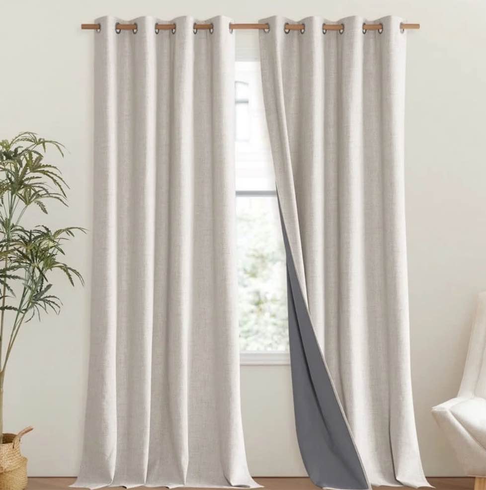 NICETOWN Full Blackout Linen Curtains, Noise Reducing Grommet Energy Saving Full Room Darkening Drapes, 2 Panels, Brich, 52"x108"