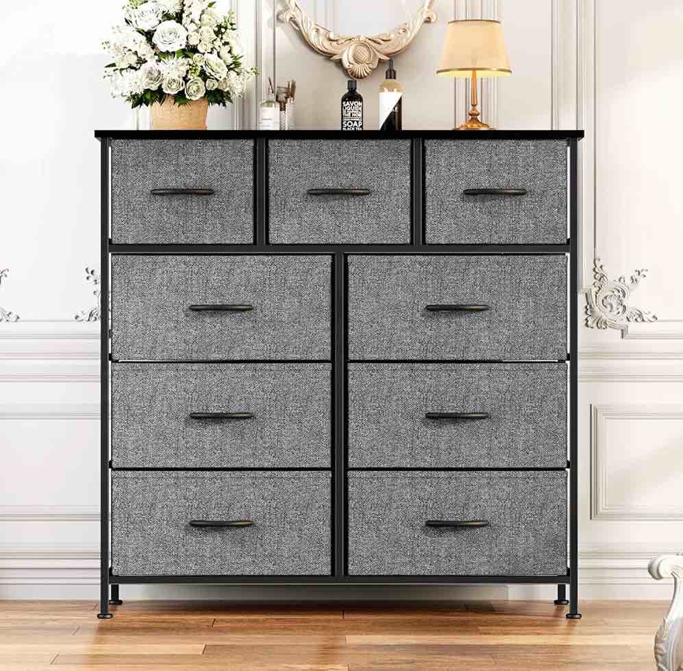 ZUNMOS Fabric Dresser for Bedroom 9 Drawer, Grey