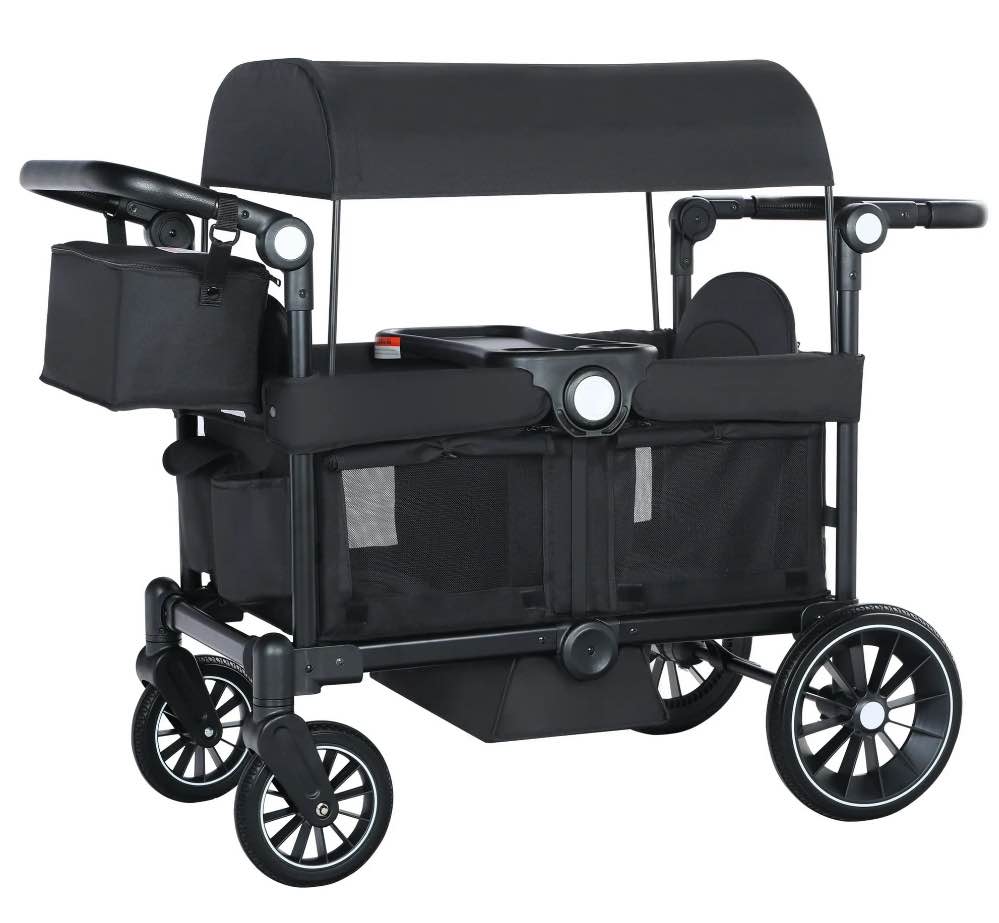 AILEEKISS Collapsible Wagon Stroller for 2 Toddlers with Adjustable Canopy, 44 Pounds, Black