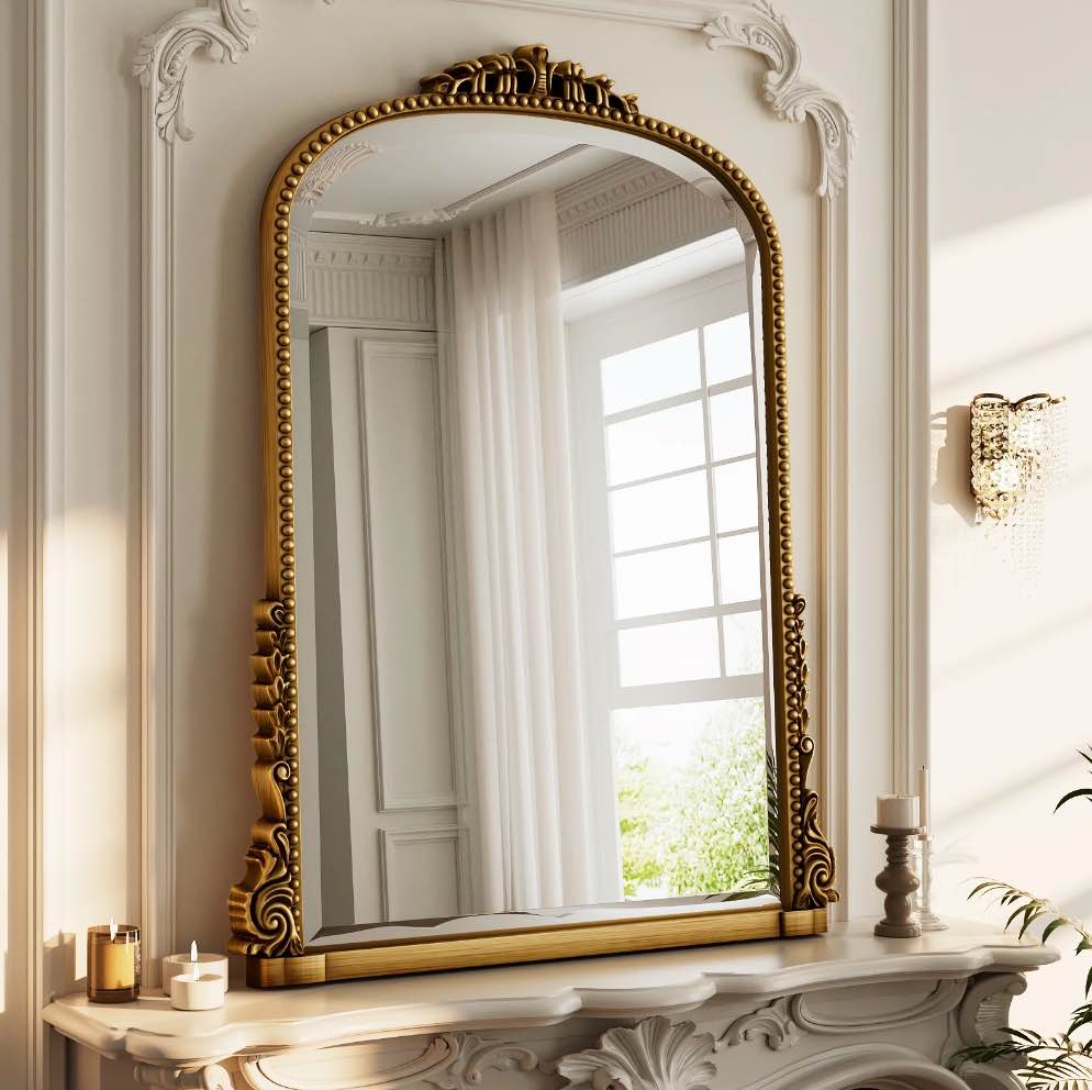 BEAUTYPEAK 32"x 24" Arched Vanity Mirror Decor Wall Mirror for Bathroom,Antique Gold
