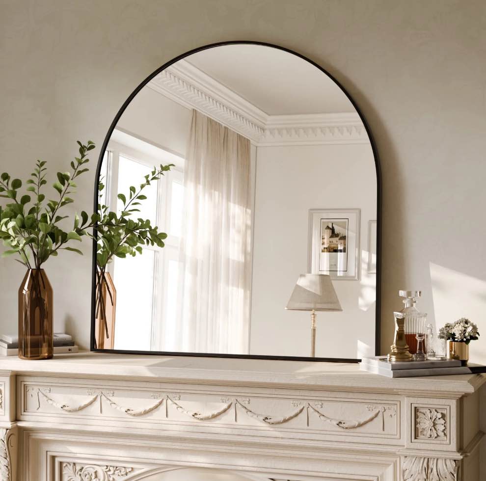 YVANLA 34"x32" Arched Bathroom Mirror Wall Mounted Mirror with Aluminum Alloy Frame, Black