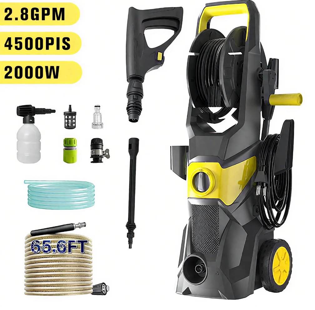 4500 PSI Electric Pressure Washer, Max 2.8 GPM Power Washer with 65.6FT Hose Foam Cannon for Clean Car Garden Patios Yard Home
