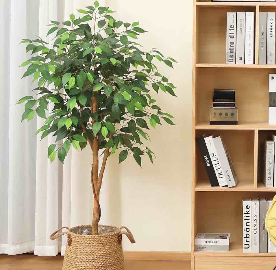DR.Planzen 4 feet Artificial Ficus Tree, Tall Lifelike Greenery with Natural Wood Trunk for Living Room, office floor and corner decor