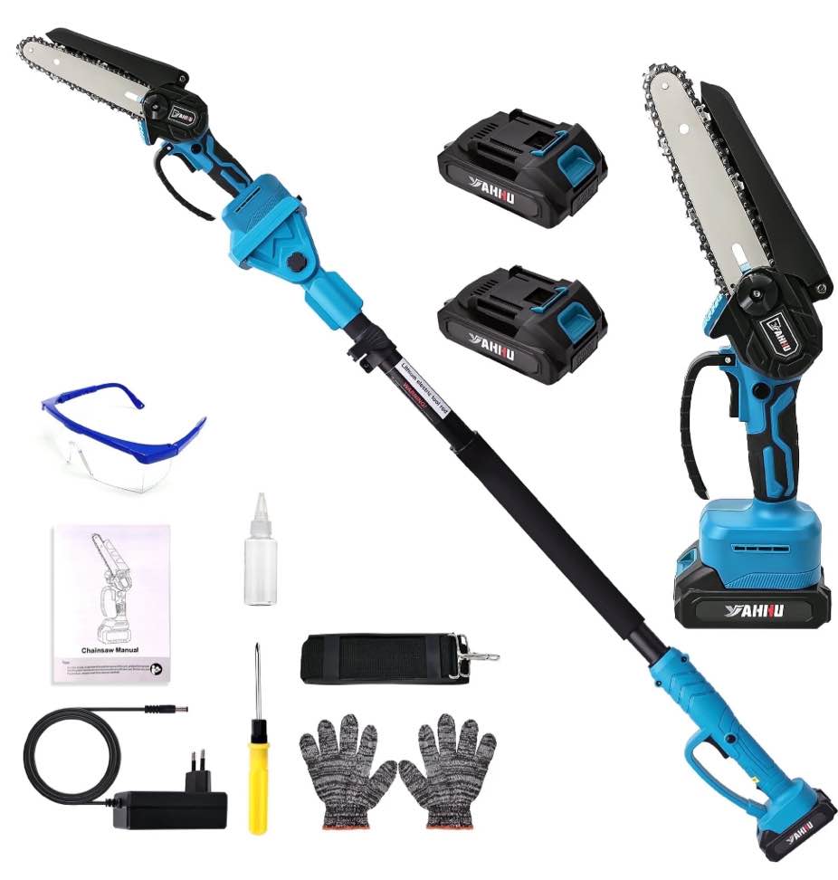 HOTREE 2 in 1 Cordless Pole Saw, 6-inch Pole Chainsaw Mini Handheld Chainsaw, 15 ft Extension Pole Saw for Effortless Tree Trimming