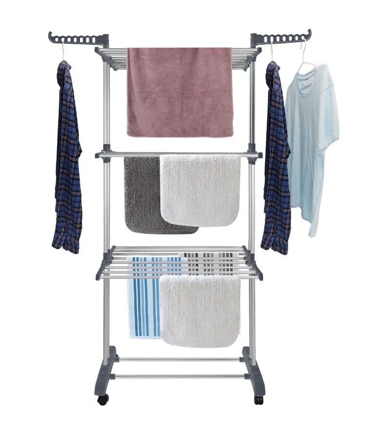 Flngr Drying Rack for Clothes Towels with Wheels and Hooks Weight Limit 19.84 Pounds