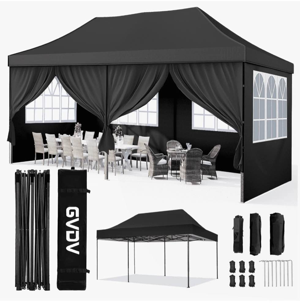 GVDV 10x20 FT Pop up Canopy tent with Removable Sidewalls, Instant Canopies Portable Gazebo, UV Resistant Waterproof, Enclosed Canopy Tent for Outdoor Events, Patio, Backyard, Party, Parking
