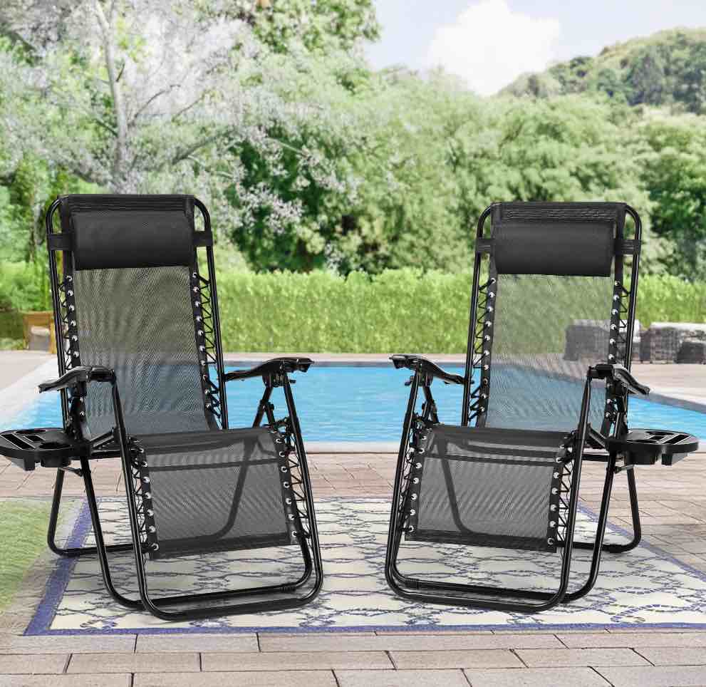 CONCETTA 2 Zero Gravity Lounge Chairs, Foldable Reclining Camping for Patio, Lawn, Beach, Black
