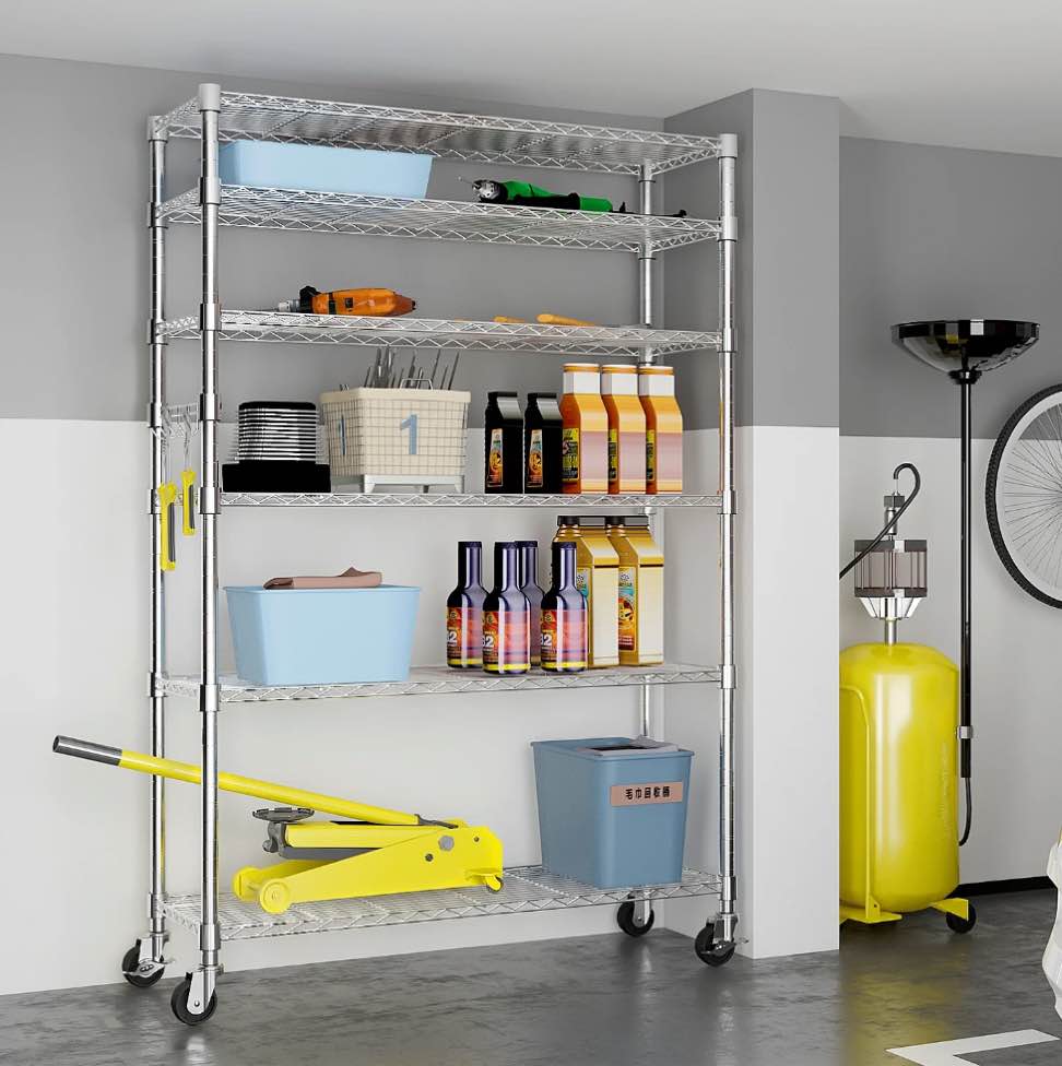 Ktaxon 6 Tier Wire Shelving with Wheels 900 LBS Capacity,  Heavy Duty Storage Rack for Home Garage, 46"W x 18"D x 82"H Adjustable Shelves, Silver